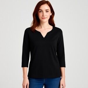 Lands' End Women's Soft Knit Top Black Size L‎ (14–16) Staple Classic Minimalist